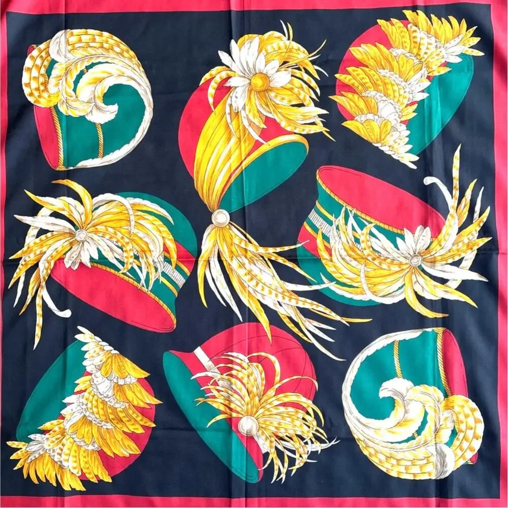 Silk Scarf with vintage hats motif 34